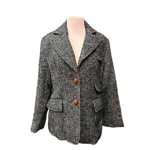 Third Piece Dark Green and White Herringbone Wool Blend Blazer size 10
